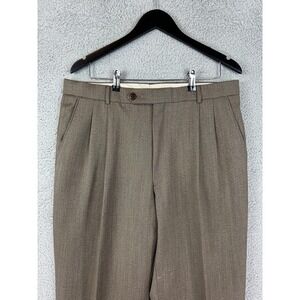 Ballin Classic Pants Mens 36 Brown Wool Dress Pleated Cuffed Comfort-EZE Lined